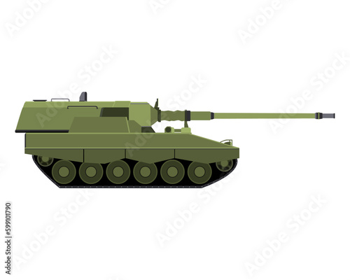 Self-propelled howitzer in flat style. German 155 mm Panzerhaubitze 2000. Military armored vehicle. Colorful vector illustration isolated on white background.