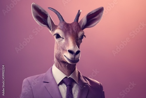 Anthropomorphic antelope dressed in a suit like a businessman. Business Concept. AI generated, human enhanced © top images