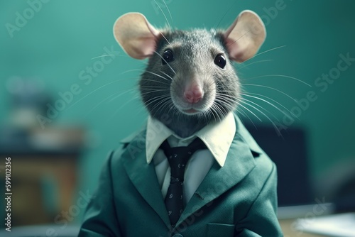 Anthropomorphic Mouse in a suit like a businessman. business concept. AI generated, human enhanced