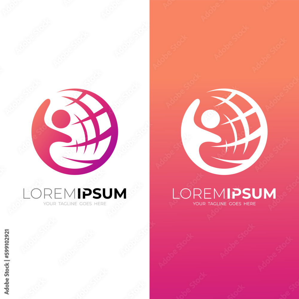 Fototapeta premium Globe logo and family care design, earth icons