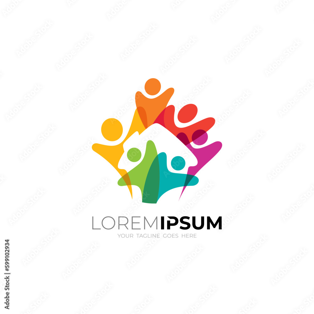 House logo with family design template, building icon, colorful