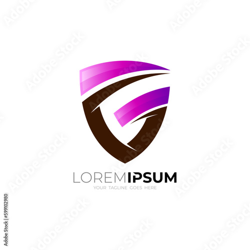 Shield logo and letter G design combination, 3d colorful logos