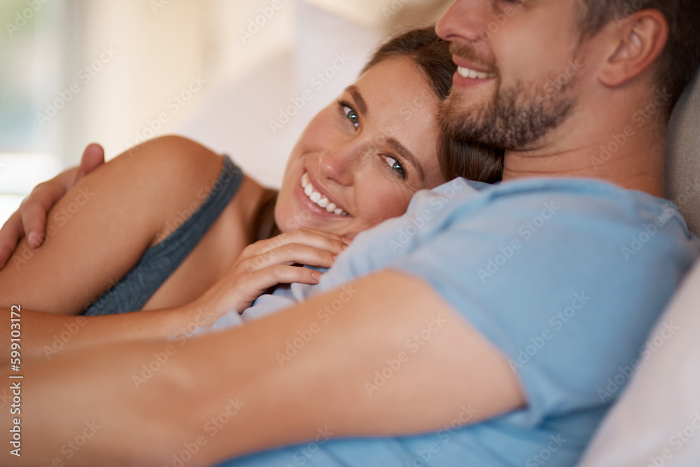 Ive never felt this safe. a loving young couple spending quality time together in their bedroom. Ive never felt this safe. a loving young couple spending quality time together in their bedroom.