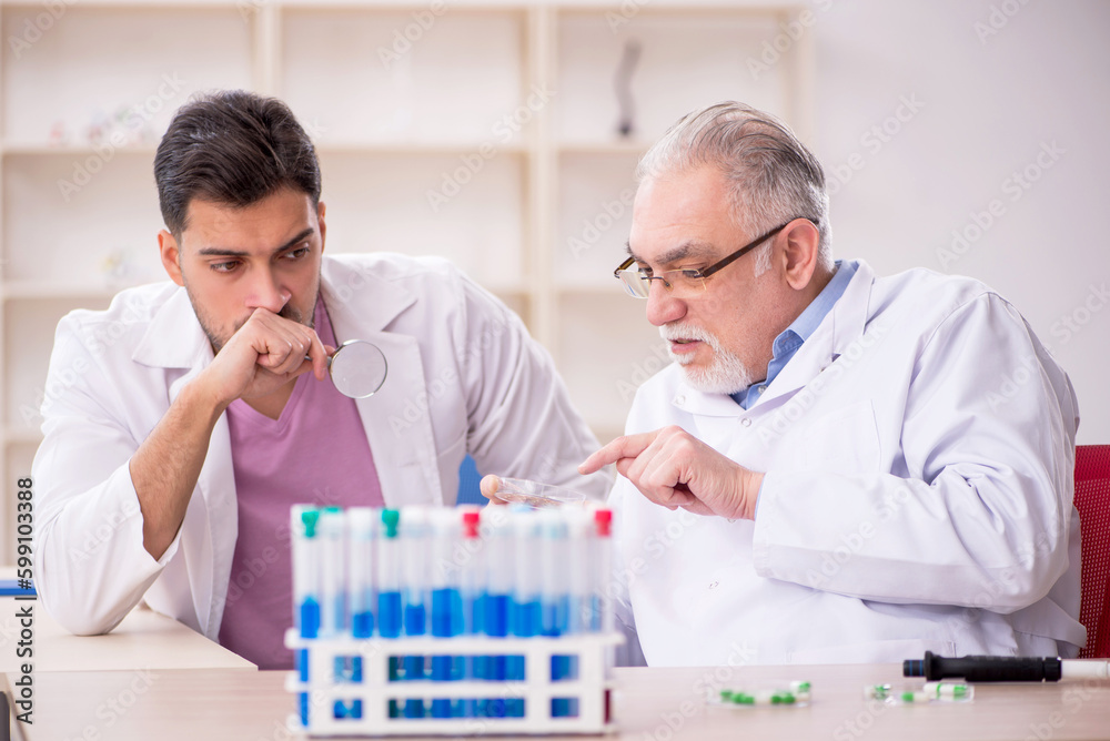 Obraz premium Two male chemists working at the lab