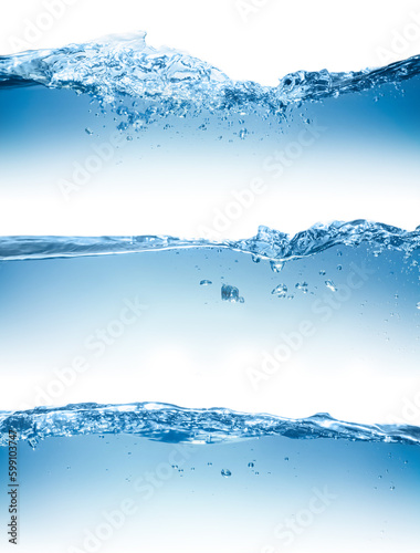 Collage with different beautiful water waves on white background