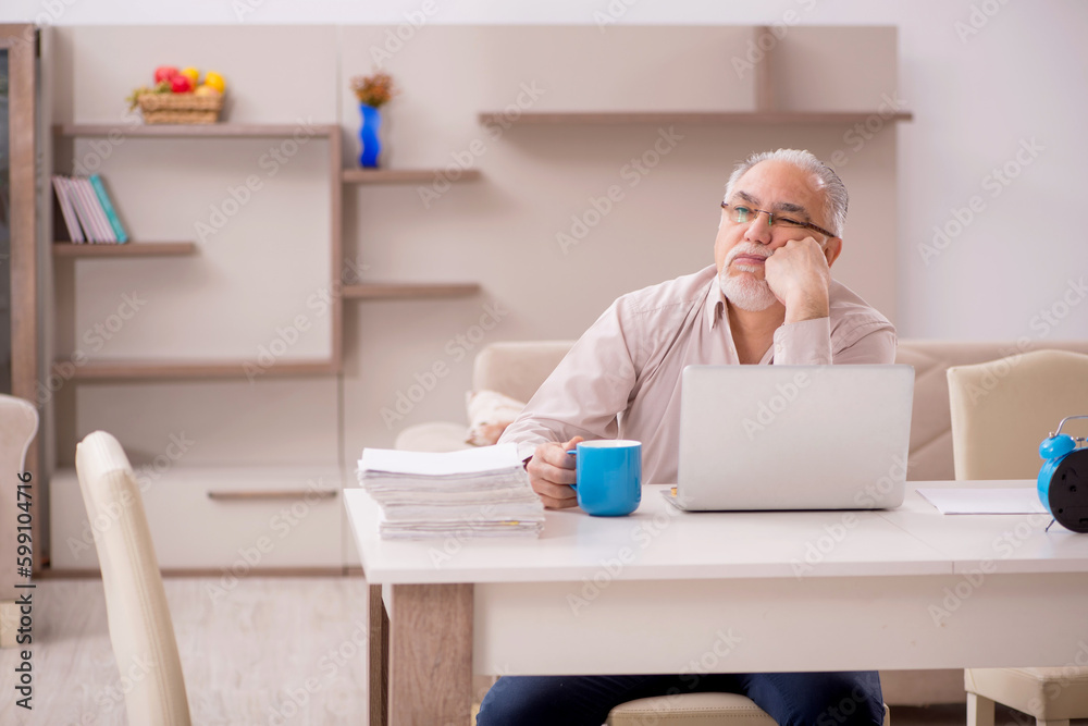 Old male boss employee working from home