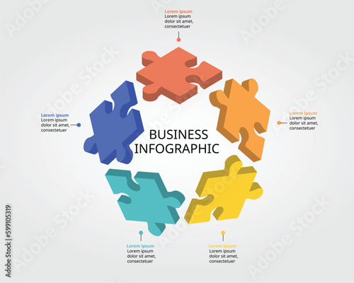 jigsaw puzzle connection template for infographic for presentation for 5 element