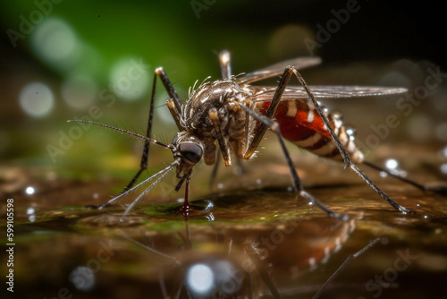 Aedes mosquito sucking blood Generative AI © Muhammad Shoaib
