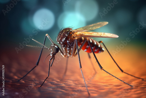 Zika virus aedes aegypti mosquito on blurred medical background. 3d illustration Generative AI