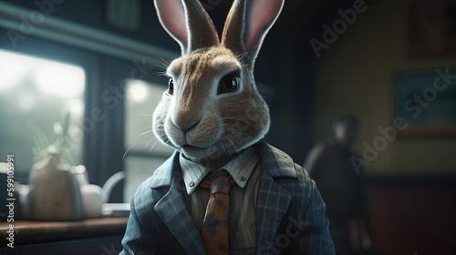 mature businessman rabbit  digital art illustration  Generative AI