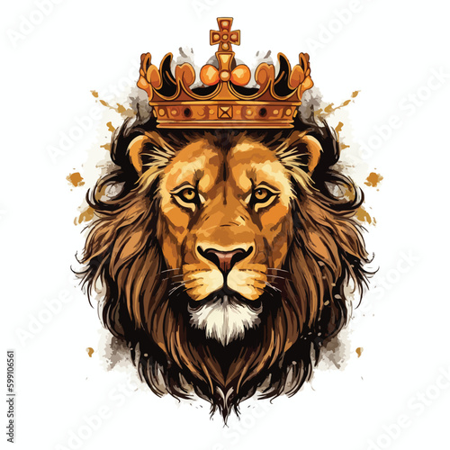 Colorful angry tiger king wearing crown for t-shirt design wallpaper and tattoo concept vector illustration