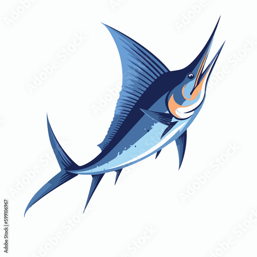 Vector illustration of blue marlin sword fish jump from water outdoor fishing sport logo design