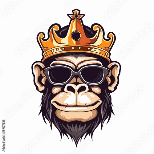 Vector illustration of cool gorilla monkey king smile wearing crown and glasses