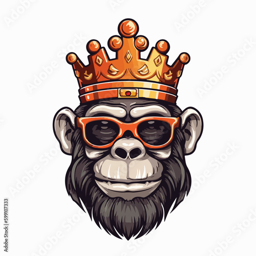 Photography Vector illustration of cool gorilla monkey king smile wearing crown and glasses