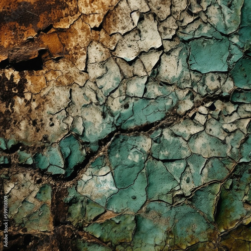Rough Cracked Stone Grunge Background in Shades of Brown and Green