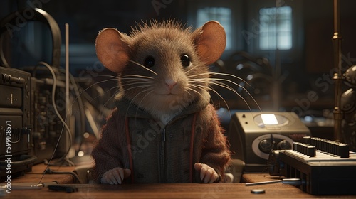 shrew communication technician, digital art illustration, Generative AI