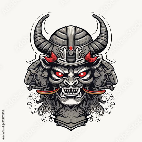 Japanese kabuki oni mask traditional samurai devil head mask Vector illustration