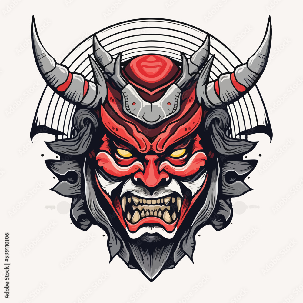 Japanese kabuki oni mask traditional samurai devil head mask Vector
