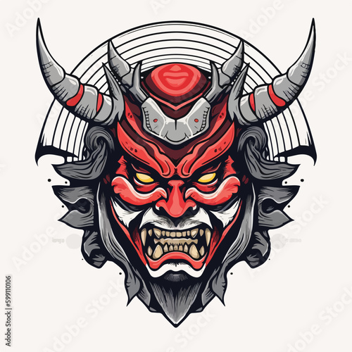 Japanese kabuki oni mask traditional samurai devil head mask Vector illustration