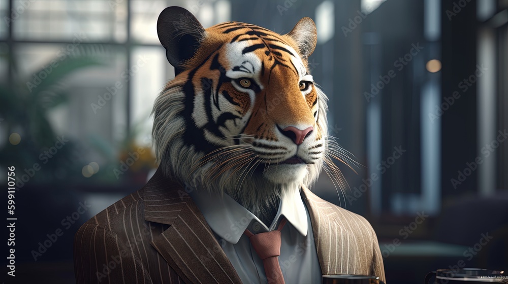 tiger businessman, digital art illustration, Generative AI