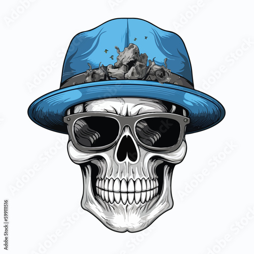 Vector illustration of cool gangster skull head with hat and glasses vintage style art for tattoo and shirt design