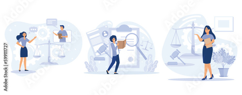 Legal outsourcing  concept, Litigation support, legal research, paralegal services, affidavit, set flat vector modern illustration