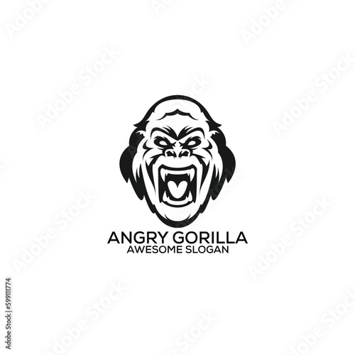 angry gorilla logo design line art