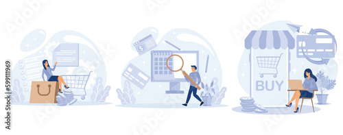Customer loyalty concept, Consumer policy, payment terms and cash back, buyer protection, cash flow, credit card, reward program, set flat vector modern illustration