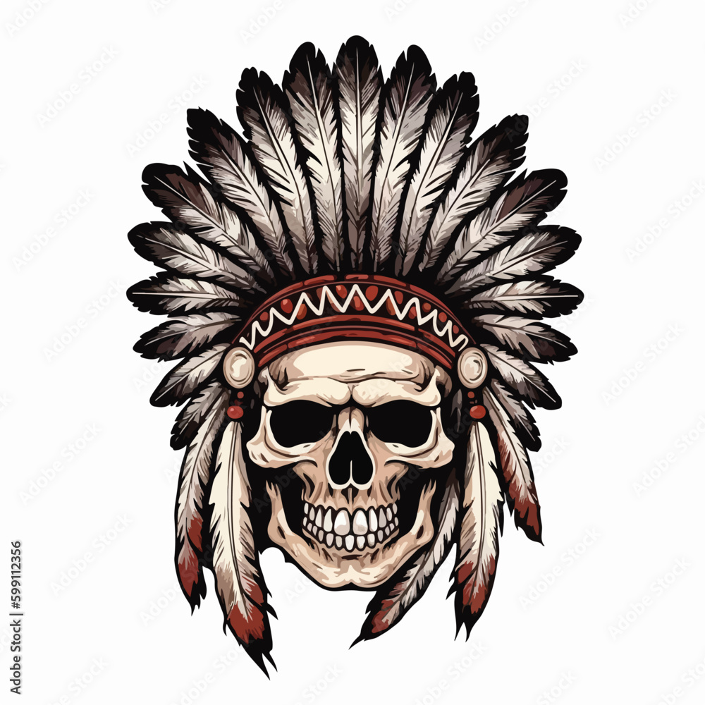 Vector illustration of skull head aborogin apache native american ...