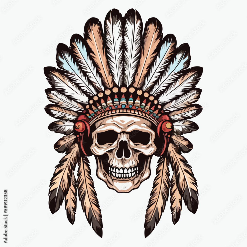 Vector illustration of skull head aborogin apache native american ...