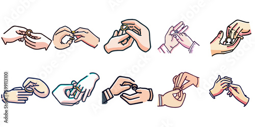 Putting a ring to lover's hand vector set collection graphic clipart design