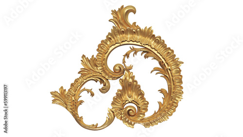 Photography golden floral dragon ornament isolated on white background