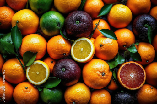 Fresh fruits of different citrus fruits in fruit shops