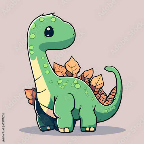 Cute cartoon dinosaur with leaves. Vector illustration for your design.