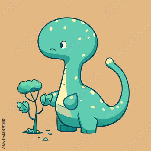 Cute cartoon dinosaur with leaves. Vector illustration for your design.