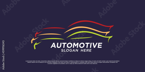 Automotive logo with abstract car shape design premium vector