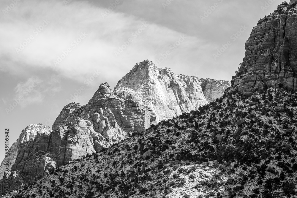 Peak in Zion National Park in Black and White