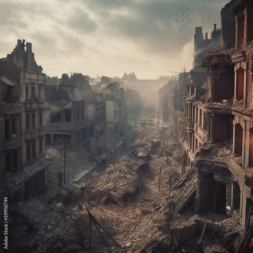 ruins of a war torn city, battle destruction, warzone, devastation