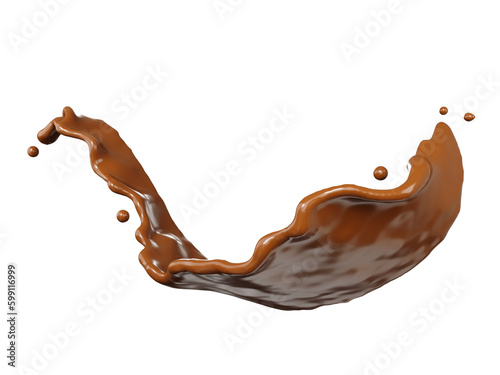 Closeup Chocolate Liquid Splash smooth shape. 3D Rendering. PNG files.	
 photo
