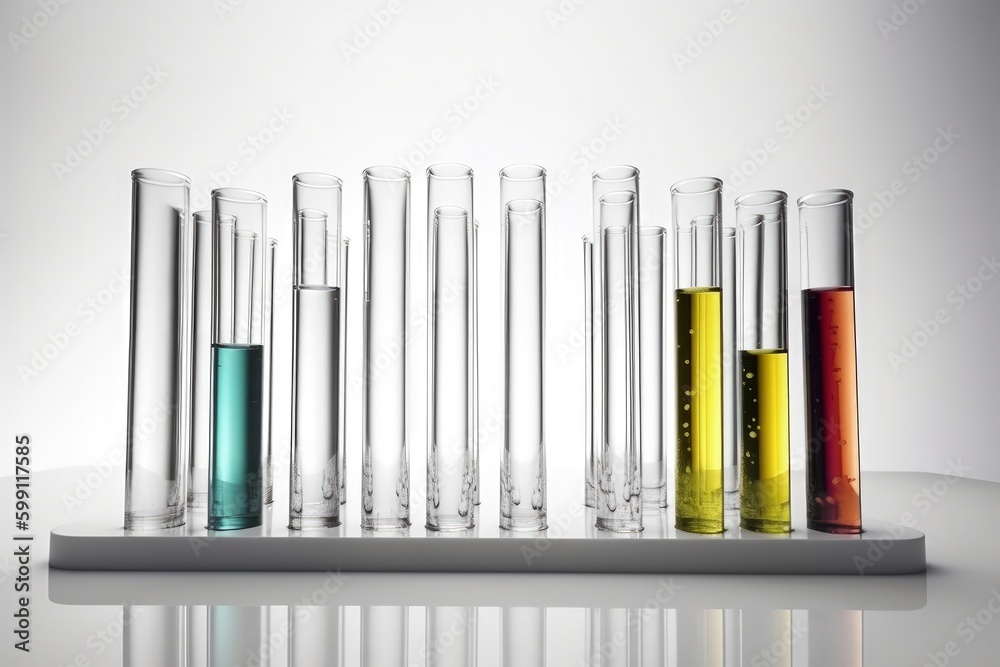 Test tubes on white background, research and science concept. Generative AI