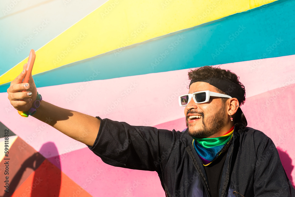 Sunny Day Selfie: LGBTIQ Man with Pride Bandana and sunglasses Sunny Day Selfie: LGBTIQ Man with Pride Bandana and sunglasses