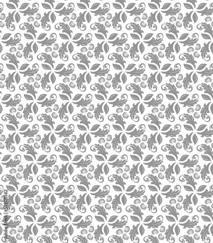 Floral ornament. Seamless abstract classic background with gray leaves. Pattern with gray repeating floral elements. Ornament for fabric, wallpaper and packaging