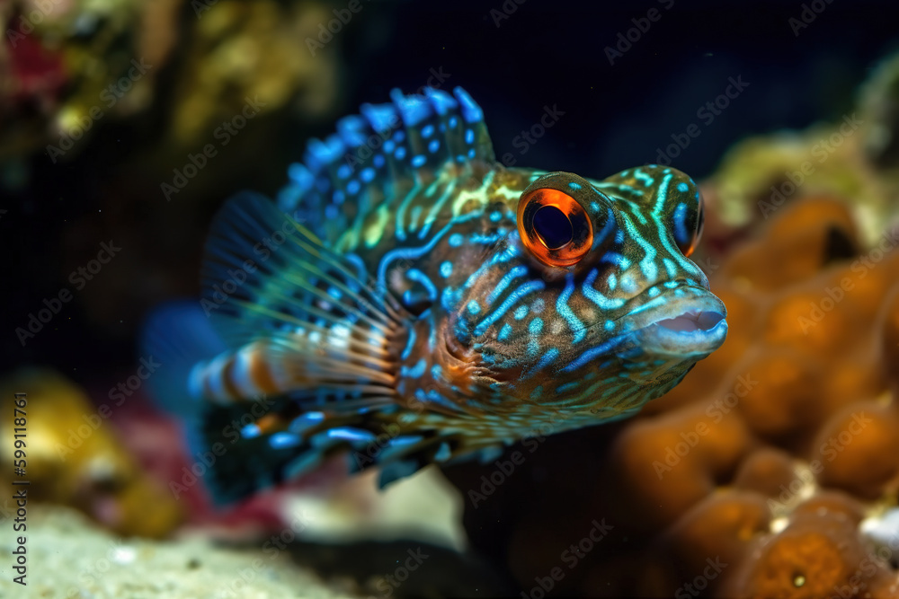 Image of sea fish and corals under the sea. Sea Animals. Illustration, Generative AI.