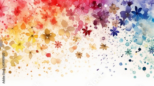 カラフルな水彩の花柄背景：AI作品
