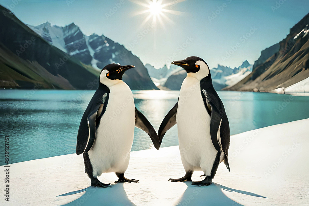 Obraz premium Emperor Penguin and Chick, Antarctica, building a heart, love between animals