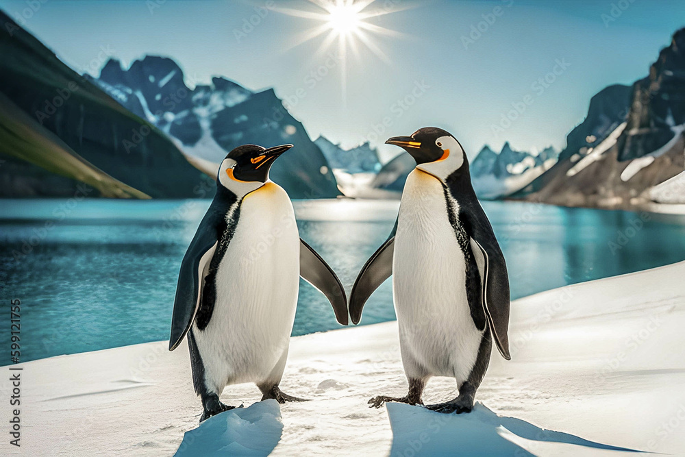 Emperor Penguin and Chick, Antarctica, building a heart, love between animals