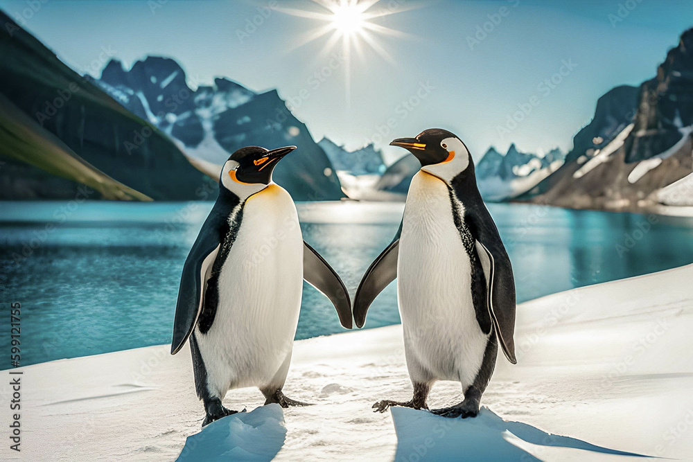 Obraz premium Emperor Penguin and Chick, Antarctica, building a heart, love between animals