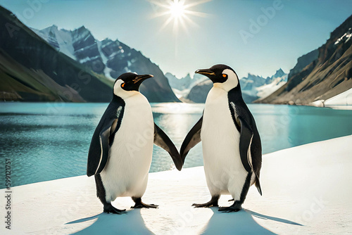 Emperor Penguin and Chick  Antarctica  building a heart  love between animals