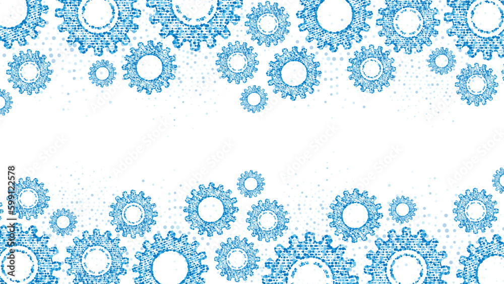 Blue mechanical vector background frame. Texture of gears made of plexus dots. Pattern of linear particles, circles, spheres. Poster for presentation, technology, medicine, business. Blue mechanical vector background frame. Texture of gears made of plexus dots. Pattern of linear particles, circles, spheres. Poster for presentation, technology, medicine, business.