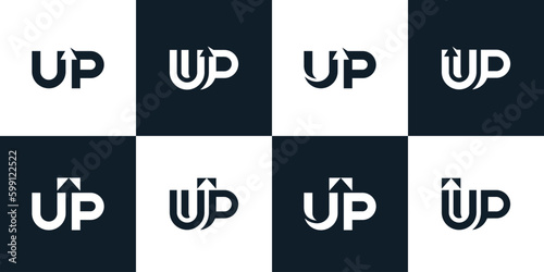 Collection of Startup logo logo design with Letter U and P with sign up arrow in word design graphic vector illustration. Symbol, icon, creative.